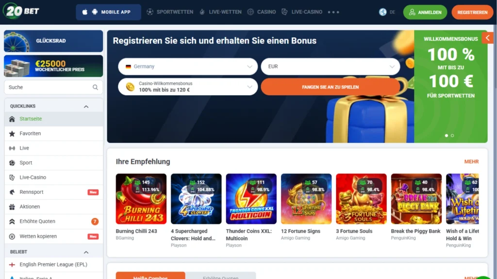 Screenshot der Startseite