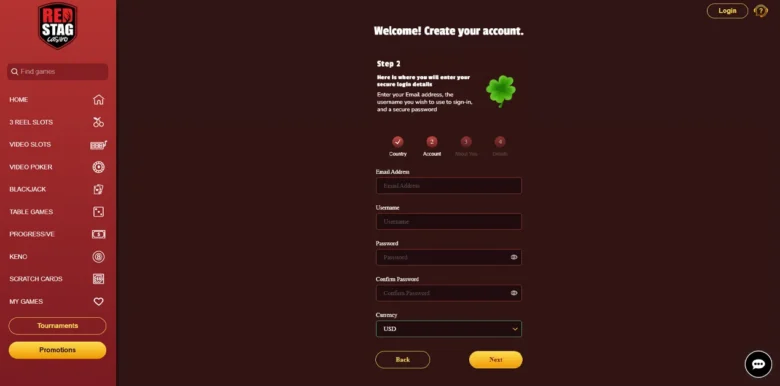 Red Stag Casino sign up page