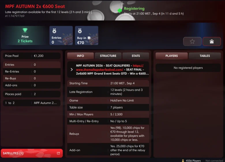 €600 Seat-Only Satellites to Battle of Malta Autumn