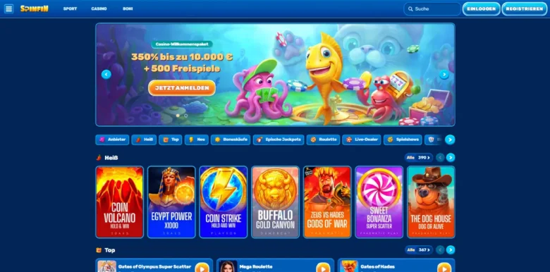 Startseite von Spinfin Casino