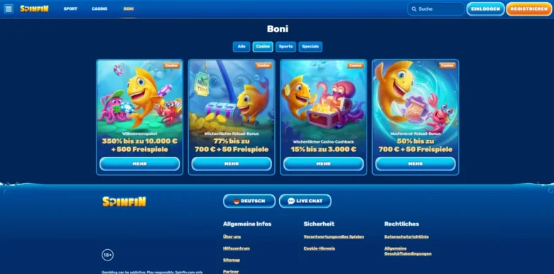 Spinfin Casino – Aktionen-Seite