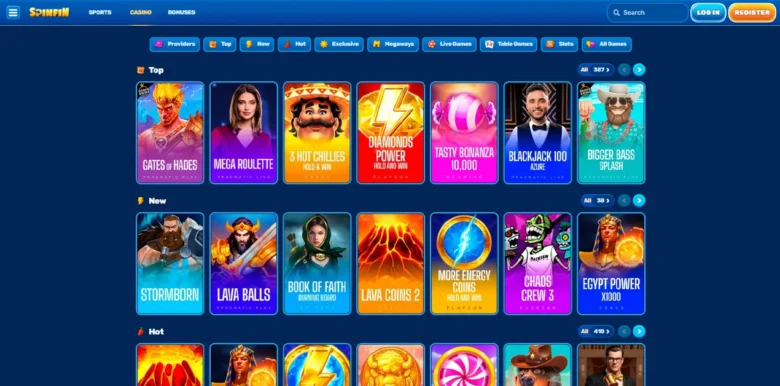Spinfin Casino slots page