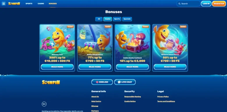 Spinfin Casino promotions page