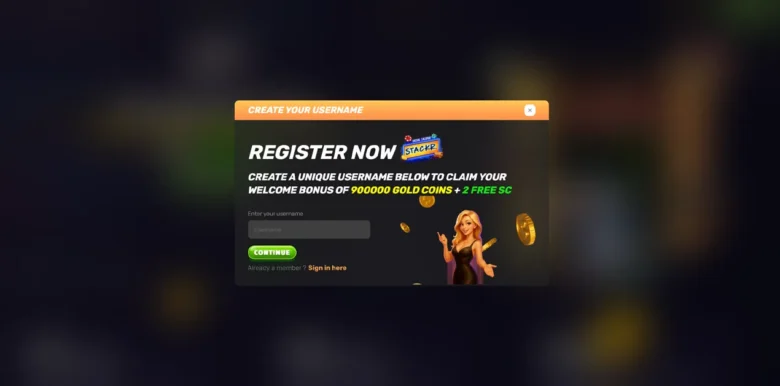 Stackr Social Casino sign up page