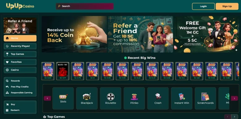 UpUp Casino main webpage