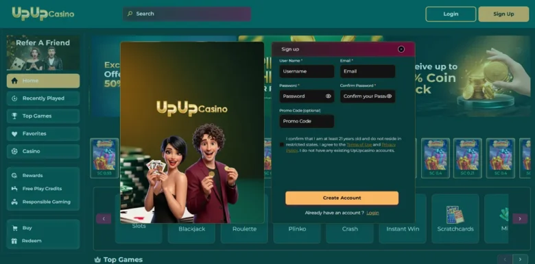 UpUp Casino sign up page