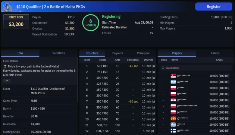 BoM Satellites in the WPT Global Tournament Lobby