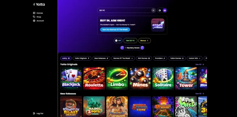 Yotta Social Casino main webpage