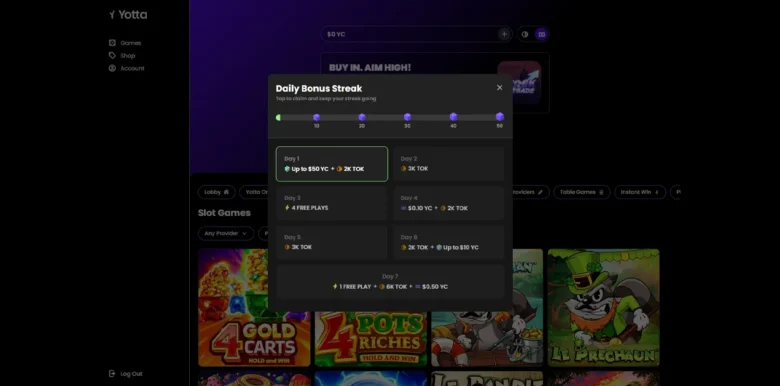 Yotta Social Casino bonus page