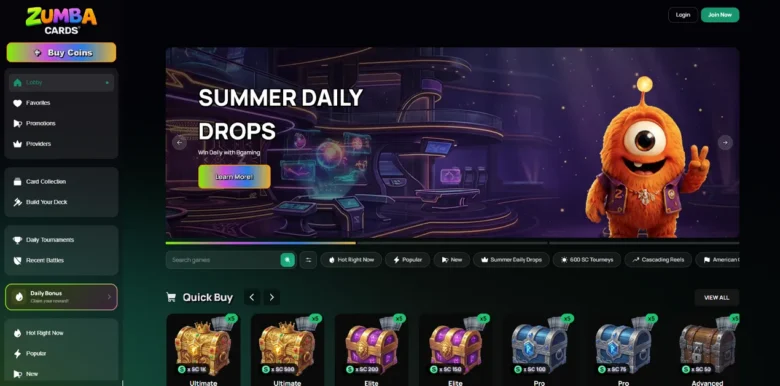 ZumbaCards Casino main webpage