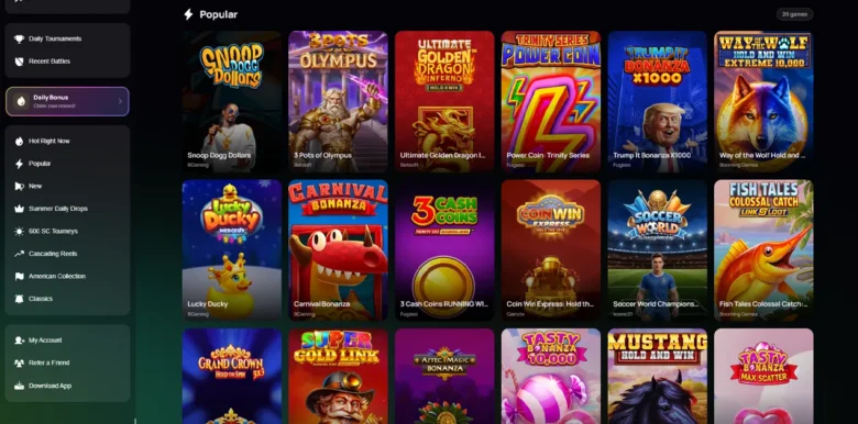 ZumbaCards Casino games page