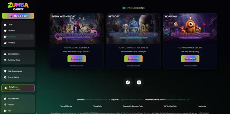 ZumbaCards Casino promotions page