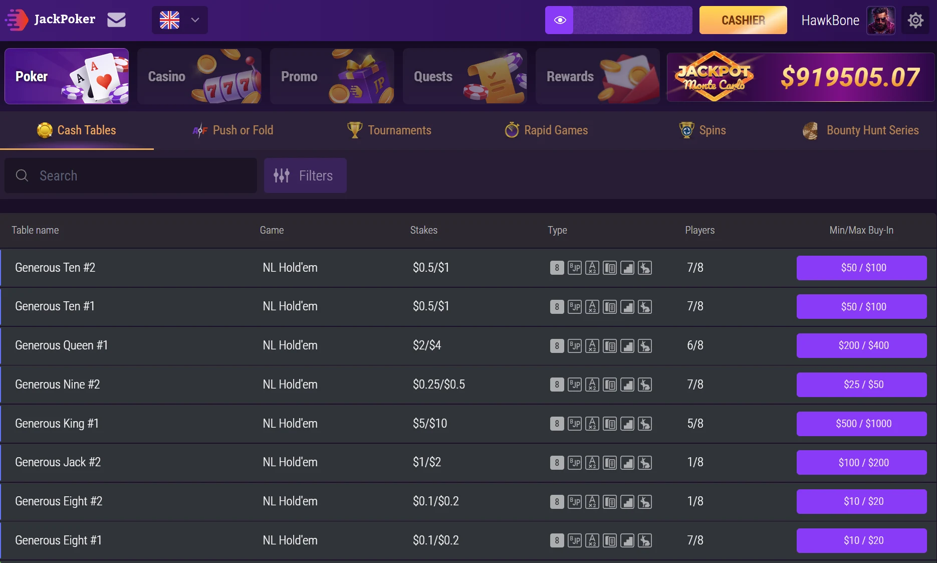 JackPoker Regular Cash Games