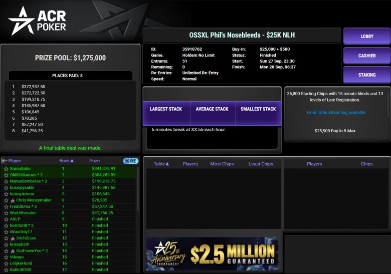 OSS XL Phil's Nosebleeds - $25K NLH