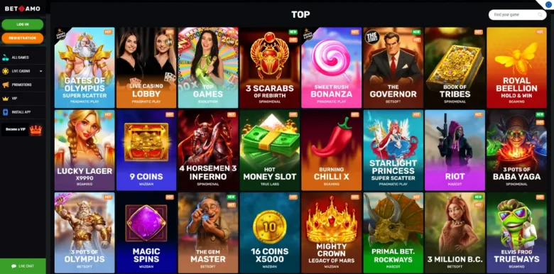 Betamo Casino slots page