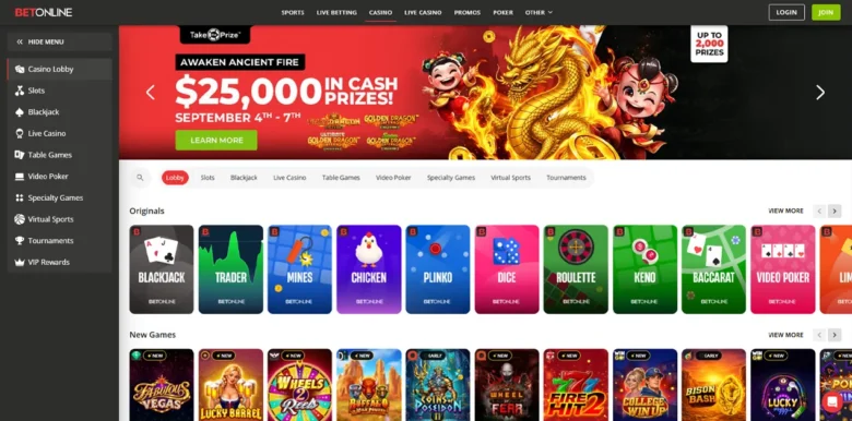 BetOnline Casino main webpage