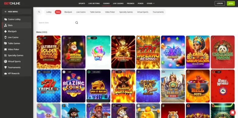 BetOnline Casino slots page