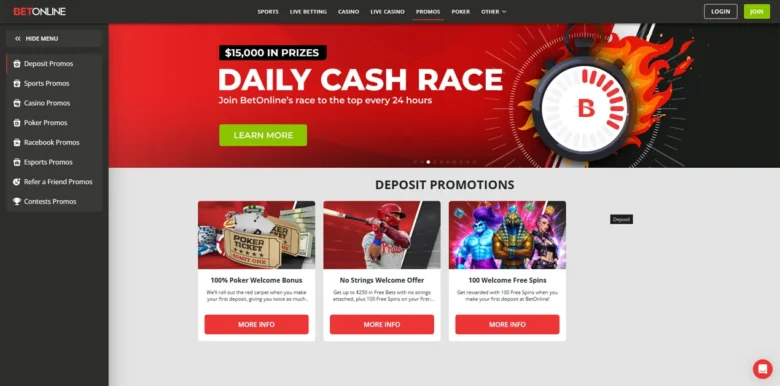 BetOnline Casino promotions page