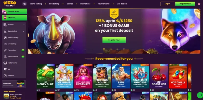 Bizzo Casino main webpage