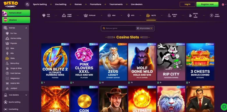 Bizzo Casino slots page