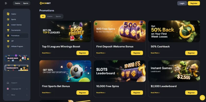 CocoBet Casino promotions page