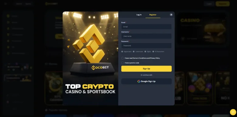 CocoBet Casino sign up page