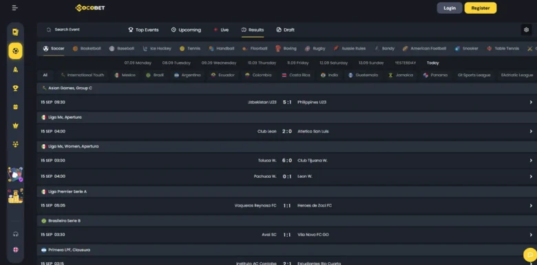 CocoBet Sportsbook results page