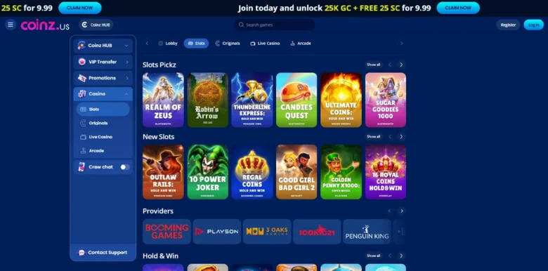 Coinz Social Casino slots page