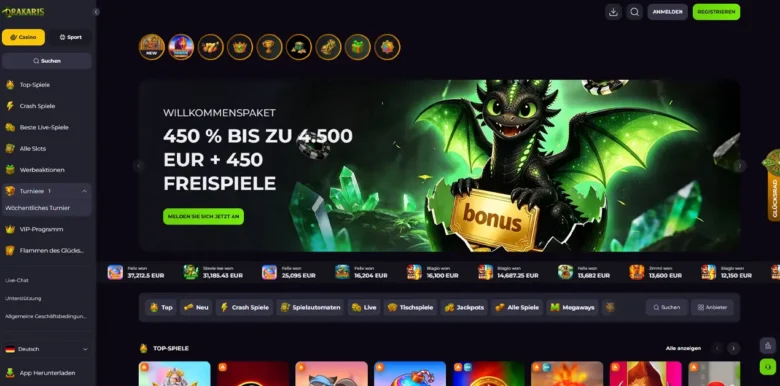 Startseite des Drakaris Casinos