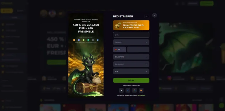 Anmeldeseite von Drakaris Casino