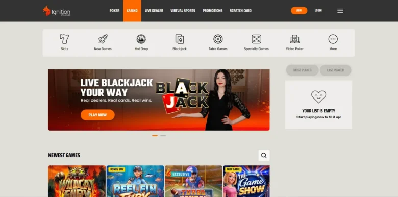 Ignition Casino main webpage