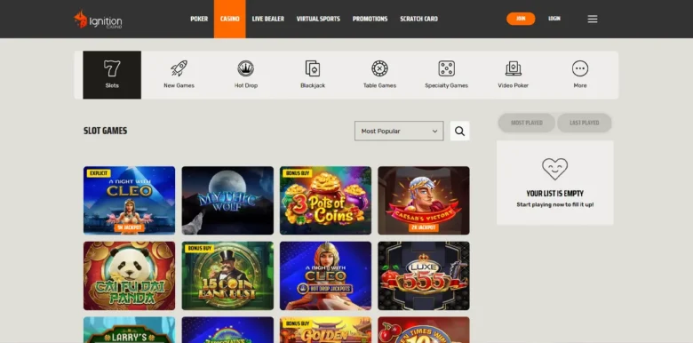 Ignition Casino slots page