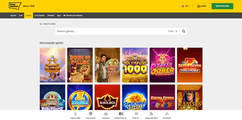 Interwetten Casino most popular games page