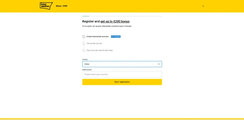 Interwetten Casino sign up page