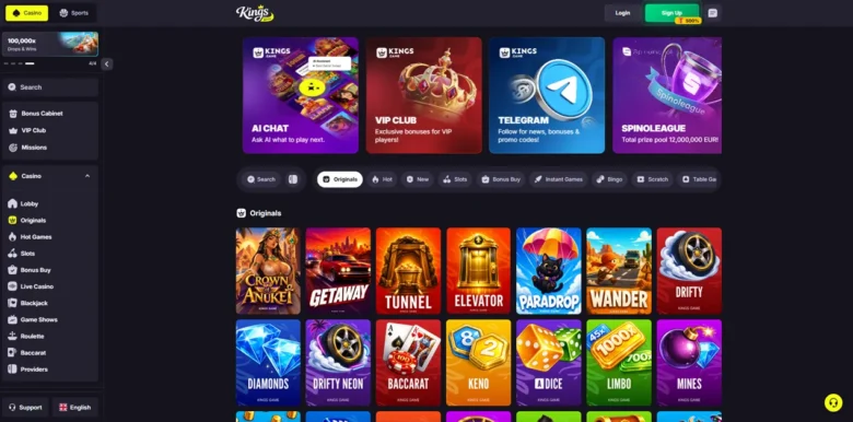 Kings Game Casino slots page