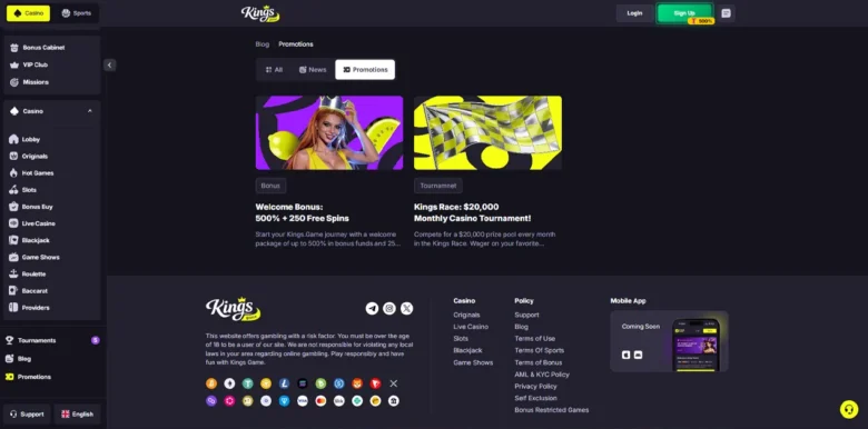Kings Game Casino promotions page