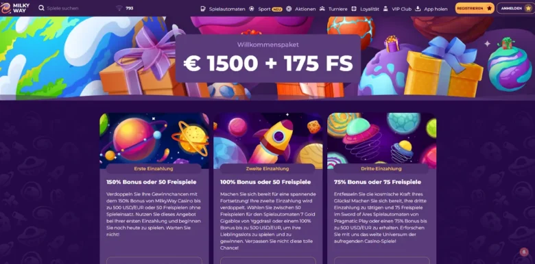 Aktionsseite von MilkyWay Casino
