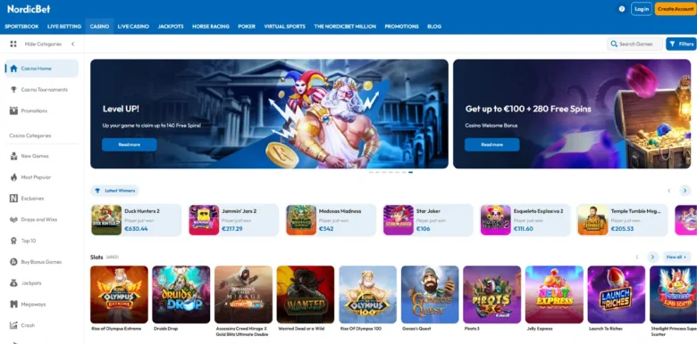 NordicBet Casino main webpage