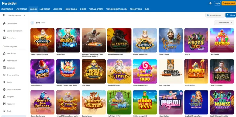 NordicBet Casino slots page