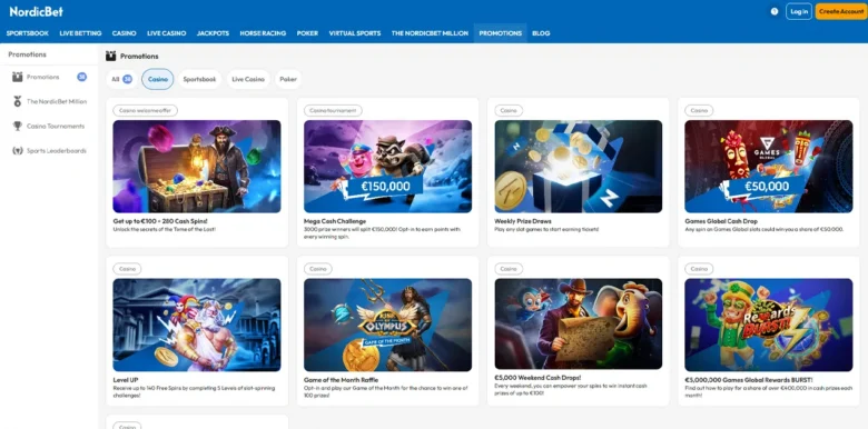 NordicBet Casino promotions page
