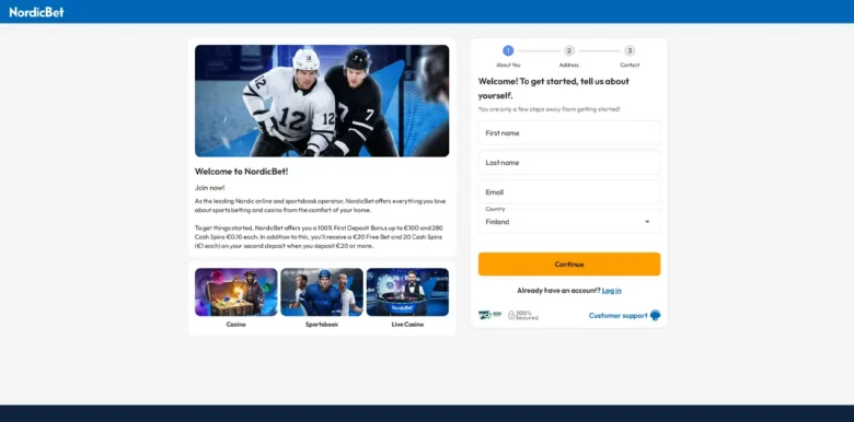 NordicBet Casino sign up page