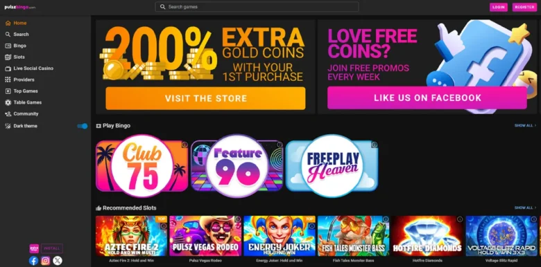 Pulsz Bingo Social Casino main webpage