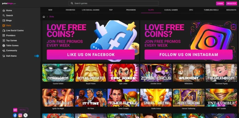 Pulsz Bingo Social Casino slots page