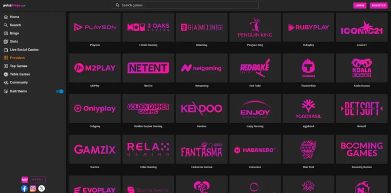 Pulsz Bingo Social Casino providers page