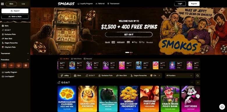 Smokos Casino main webpage