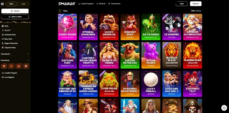 Smokos Casino slots page