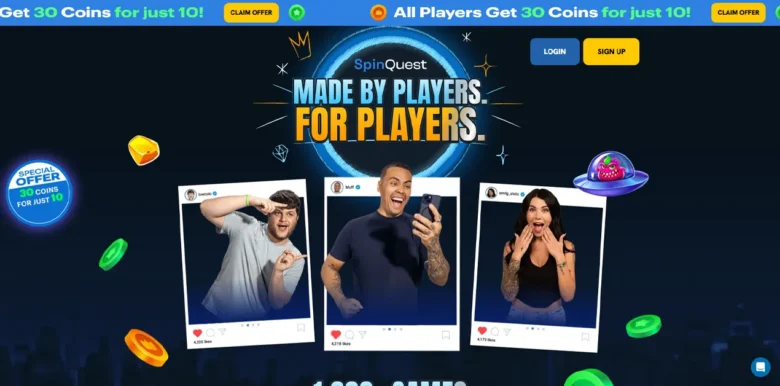 SpinQuest Social Casino main webpage