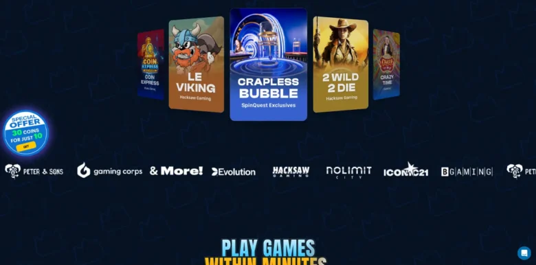 SpinQuest Social Casino games page