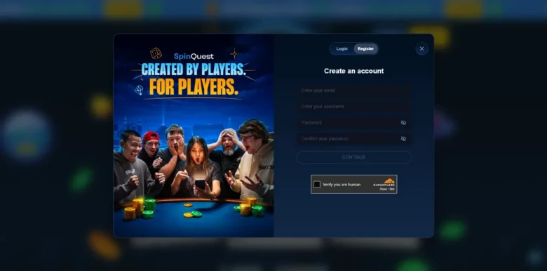 SpinQuest Social Casino sign up page