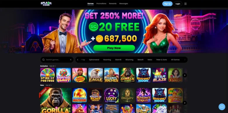 Splash Coins Casino main webpage